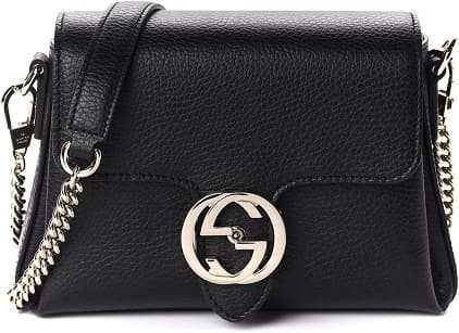 Gucci Interlocking G Black Leather Chain Shoulder Bag